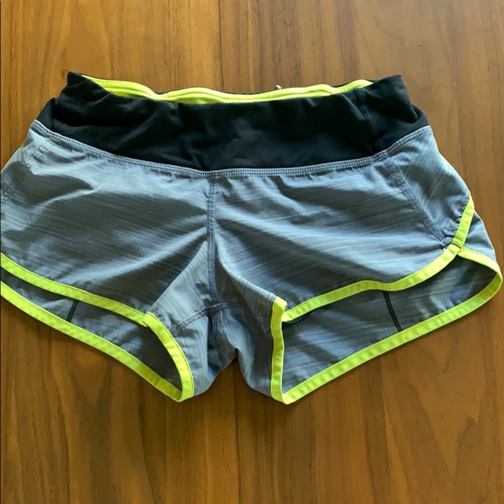 Lululemon speed shorts 2 gray black yellow EUC